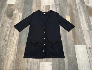 J Jill Sweater Short Sleeve Cardigan Black Reverse Seams Cashmere Blend XS - Picture 1 of 7