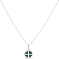 New Sterling Silver Green Four-Leaf Clover Pendant & 18" Chain 455mm(18") Sil...