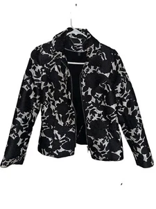 White House Black Market Zip Floral Jacquard Jacket, Black & White, 0 - Bild 1 von 4