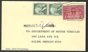 Beaverton, OR, 1965 attempted use of used 2c parcel post stamp, postage due - Picture 1 of 2