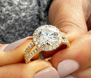 RUNDSCHLIFF SIMULIERTE DIAMANTEN VERLOBUNGSRING HALO 14K MASSIV GELBGOLD 2,20 - Bild 1 von 12