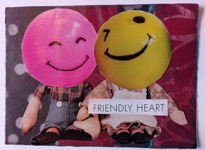FRIENDLY HEART Original Acrylic Mixed Media Collage Surrealism Art ACEO Face - Picture 1 of 3