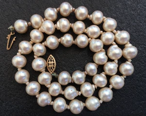 Collana vintage di perle barocche annodate a mano a filo singolo 17" BELLA 14k chiusura GF - Foto 1 di 2