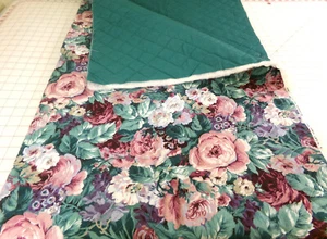 Quilted Fabric Dbl Sided.Rose Flower/Solid Green Approx 30x44. Not Sq'd. J25-101 - Picture 1 of 6