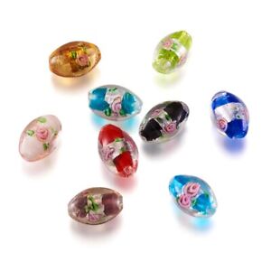 100pc Colorful Handmade Foil Glass Lampwork Oval Beads Mini Loose Spacer 16~17mm