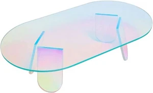 Acrylic Rainbow Coffee Table Iridescent Round Side Modern Accent Living Room - Picture 1 of 9