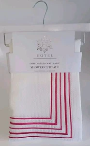 Hotel Collection Luxe Embroidered Shower Curtain, 72", White & Pink, New - Picture 1 of 2