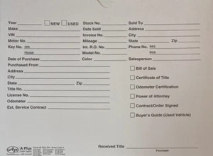 Vehicle Deal Jackets • White Envelope for Auto Sales DSA-546 • Qty 100 (P6) - Picture 1 of 3