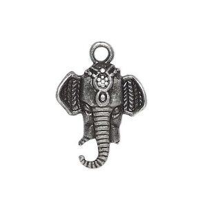 East Indian Elephant Carved Gunmetal Pewter 22x15mm Charms 4 pcs
