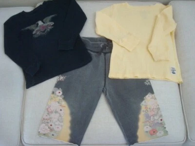 Lucky Brand - 3 piezas - Pantalones gris flor, LS Eagle negro y LS amarillo Top - talla 2 Foto 1 de 4