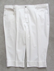 Faded Glory Capri Jeans TUMMY CONTROL Wide Cuff Pocket Embroidery White Sz. 26W - Picture 1 of 7