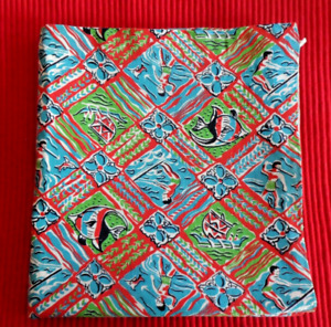 Vintage Feed Sack Fabric 37" x 40" Tropical Island Print has Fish Still Stitched