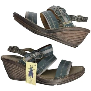 Fly London Sandals Womens 39 8.5 Leather Strappy Slingback Wedge Heels Shoes - Picture 1 of 19