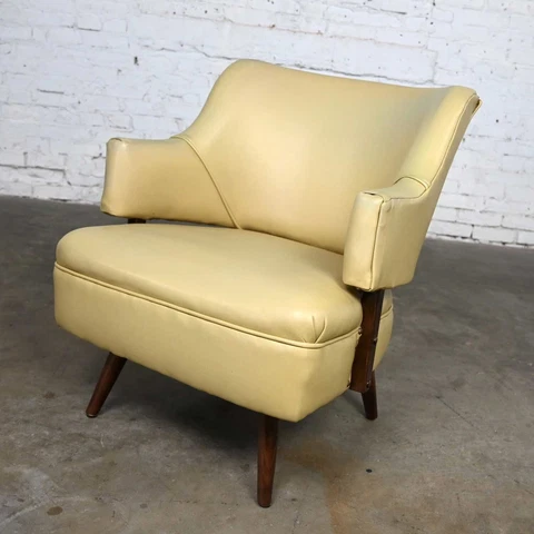 MCM Khaki Vinyl Faux Leather Accent or Side Armchair in the Style of Kroehler Cover