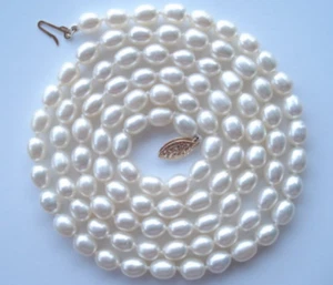 White Pearl Necklace 18" w/14kt Gold Filled Clasp 8-9mm - Picture 1 of 8