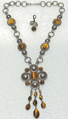 COLLANA OCCHIO DI TIGRE usata 1960 Porta fortuna SILVER Gr 180 - Immagine 1 di 4