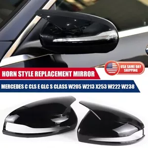 Gloss Black Mercedes W205 W213 X253 W222 C E S GLC Horn Mirror Cover Replace - Picture 1 of 9