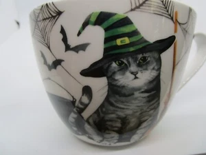 Halloween Creepy Cat with Cauldron Broom Bats Spiders Pumpkins Animal Paw Webs - Picture 1 of 6