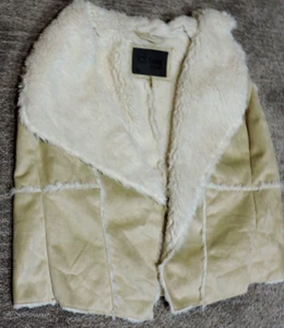 Ci Sono By Cavalini SZ L Womens Faux Shearling Suede Vest Tan Open Drape Front - Picture 1 of 4