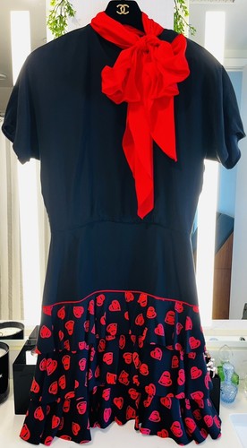 VALENTINO CONDIZIONE MU * ABITO SCIARPA VINTAGE ANNI 80 ESCADA VALENTINES CUORI ROSSI CON VOLANT 40