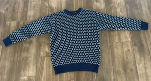Kiel James Patrick Navy & White Scalloped Pattern Sweater Large Preppy Waves - Picture 1 of 4
