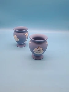 Set Of 2. WEDGWOOD BLUE JASPERWARE Urn Shaped Posy Vase - Picture 1 of 8