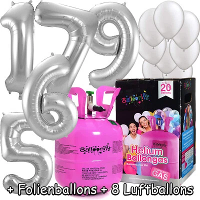 FOLIENBALLONS + BALLONGAS + BALLONS - 1-99 Geburtstag SILBER Party Deko Helium - Bild 1 von 4