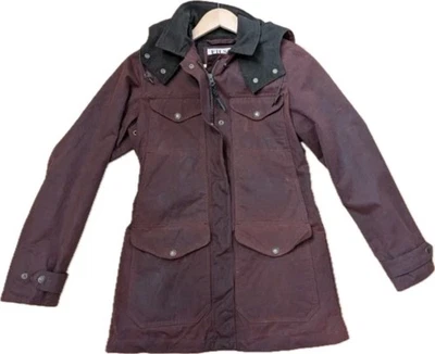 FILSON WOMEN MOORCROFT JACKET 20021278 BURGANDY SMALL COAT RARE WAXED CANVAS BAG - Image 1 of 4