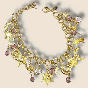 Vintage Kirks Folly Gold Bettelarmband Aurora Borealis Mond Sterne *GELADEN*! - Bild 1 von 8