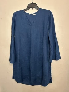 Soft Surroundings Women's Milano Linen Dress Size P Med  Blue Long Sleeve Tunic - Picture 1 of 6