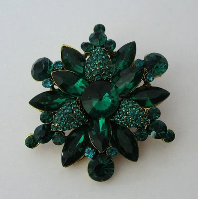 Broche Estate de diamantes de imitación verde esmeralda Foto 1 de 2