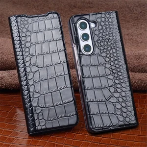 Genuine Leather Case For Samsung Galaxy Z Fold 5 Crocodile Grids Flip Cover - Picture 1 of 32
