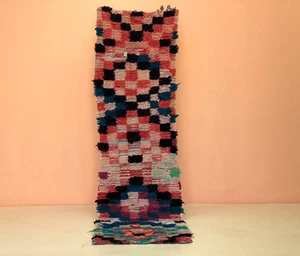 Alfombra peluda a cuadros, alfombra de corredor marroquí, alfombra tribal bereber, alfombra a cuadros, 2'x8'6 - Imagen 1 de 13