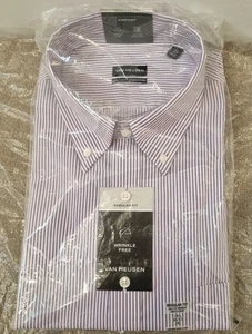 Van Heusen Mens Wrinkle Free Long Sleeve Shirt Size 18.5 Lilac Striped - Picture 1 of 4