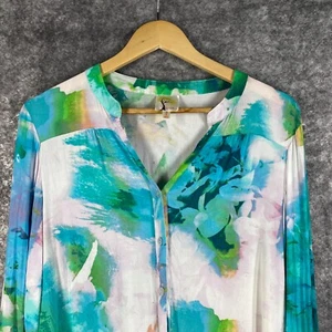 Anthropologie Fig Flower Shirt Women L Blue Green Watercolor Tie Dye Flowy Boho - Picture 1 of 10