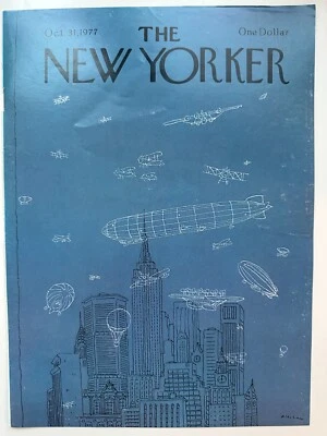 New Yorker Magazine Cover Only October 31 1977 Blechman  Steampunk Blimp Biplane — 第 1/4 张图片