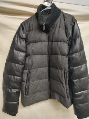 Chaqueta de invierno DKNY XL para hombre. Gris con mangas de aspecto de cuero negro. GC Foto 1 de 4