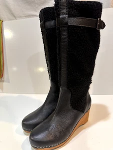 Kelsi Dagger Jagger Black Knee High Wedge Round Toe Zipper Boots Size 9 - Picture 1 of 8