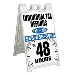 CUSTOMIZABLE TAX REFUNDS Signicade 24x36 Aframe Sidewalk Sign Banner Decal - Picture 1 of 9