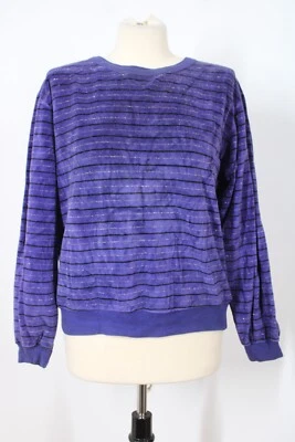 Vtg Sonia Rykiel S/M? Purple Velvet Lurex Stripe Pullover Sweatshirt Top Flaws - Image 1 of 4