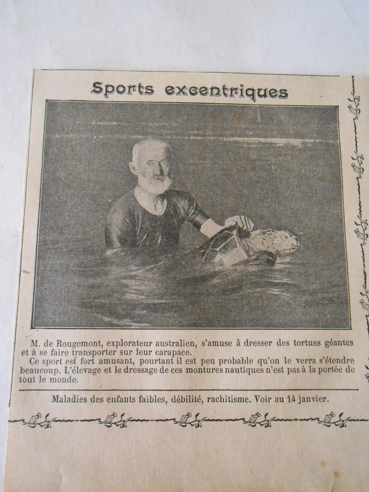 Rougemont explorateur s'amuse à dresser une Tortue géantes Image Print 1909 - Photo 1/1