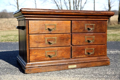 Antique Apothecary Cabinet File Box wood drawer Document Map Cabinet industrial Cover