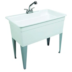 Floor Mount Utility Tub w/ Pull Out Faucet 40 x 24 x 33 in. Laundry Sink Basin - Picture 1 of 11