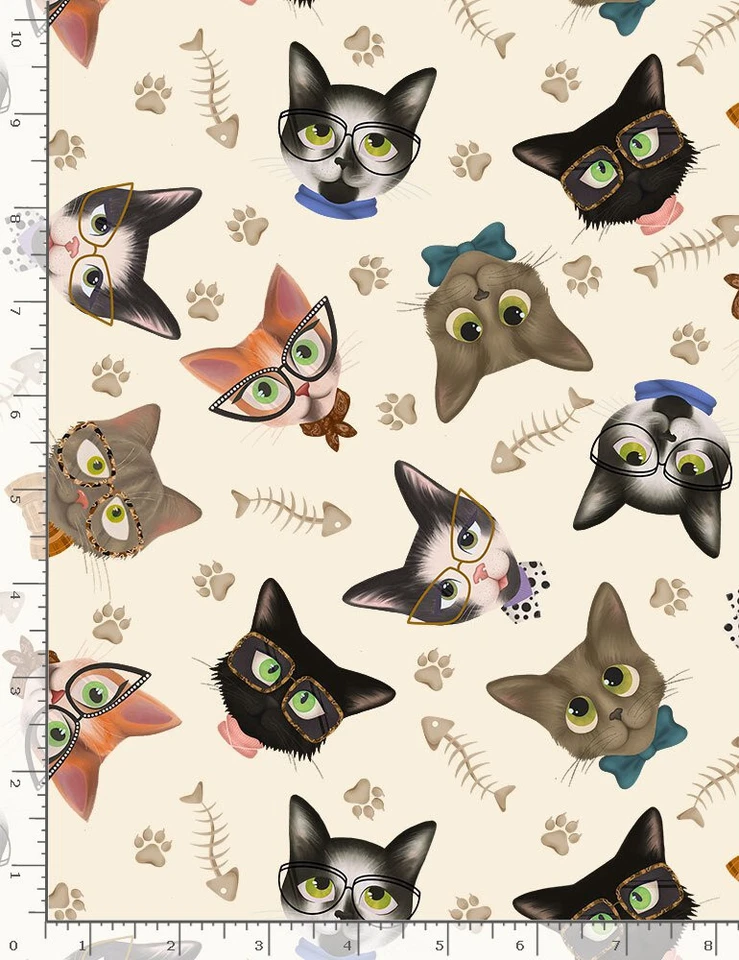 Cabezas de gato atrevidas lanzadas tela animales algodón tesoros atemporales CD1457 por yarda Foto 1 de 1