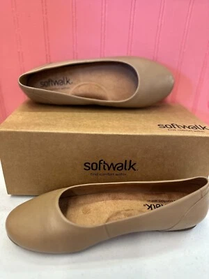 女士 Softwalk Shiraz Mocha 皮革纹理圆头芭蕾平底鞋 9.5 WW 码 — 第 1/4 张图片