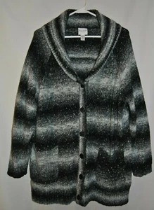 Women's KATE HILL Black White Gray Cardigan Sweater Size 1X - Picture 1 of 4