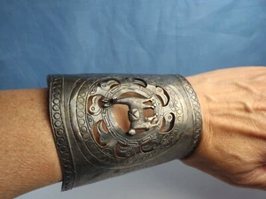 Bracciale Polsino Grande Vintage Argento Sterling Perù 86,7 Grammi da Polso Intero 86,7 Grammi - Foto 1 di 19