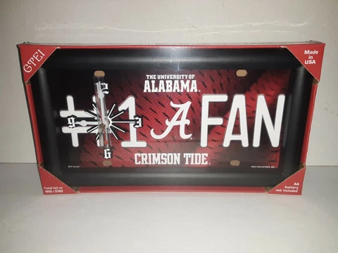 Alabama Crimson Tide NCAA # 1 Fan License Plate Quartz  Clock C Cover