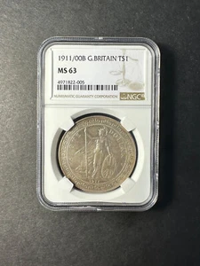 Great Britain silver trade dollar 1911/00 Bombay SCARCE OD uncirculated NGC MS63 - Picture 1 of 2