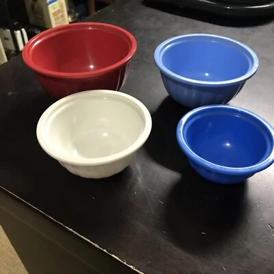 Juego 4 MINI Muñecas Melamina Mezcla Servir Anidación Cuencos Medición Rojo Azul Blanco Foto 1 de 4